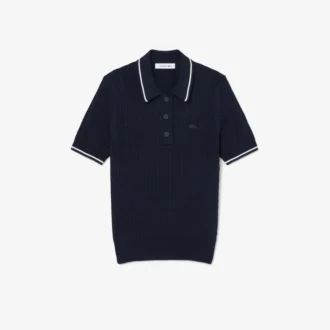 Jersey de cuello polo con tejido de punto trenzado a rayas
