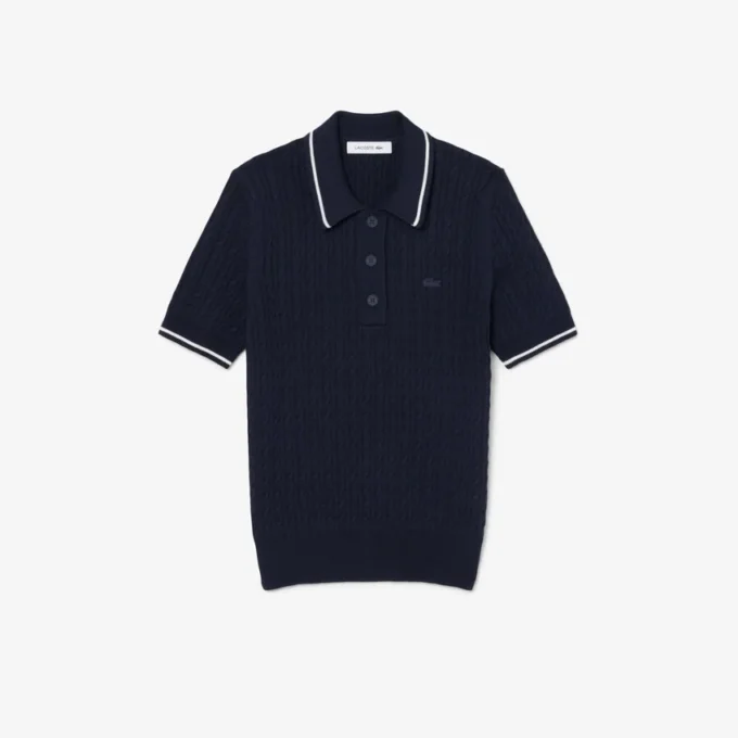 Jersey de cuello polo con tejido de punto trenzado a rayas