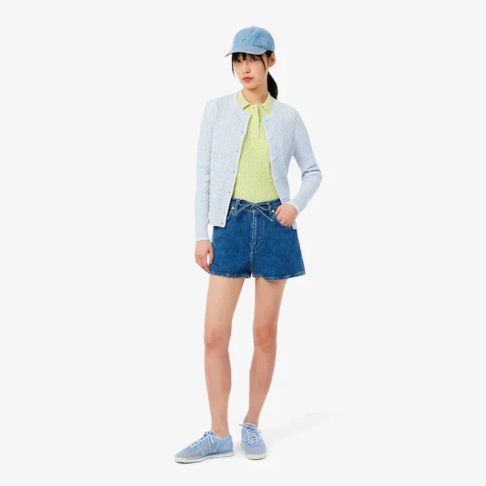 Jersey de cuello polo con tejido de punto trenzado a rayas