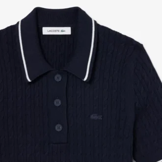 Jersey de cuello polo con tejido de punto trenzado a rayas