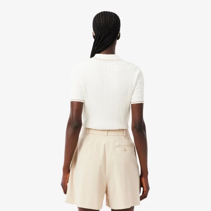 Jersey de cuello polo con tejido de punto trenzado a rayas