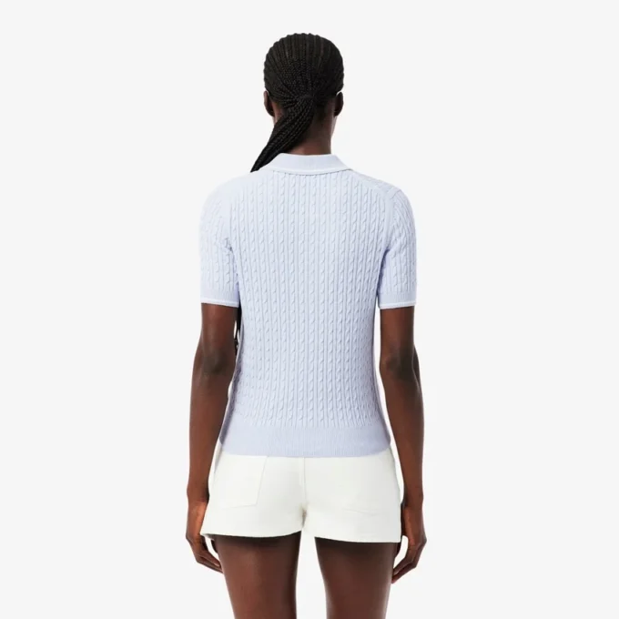 Jersey de cuello polo con tejido de punto trenzado a rayas