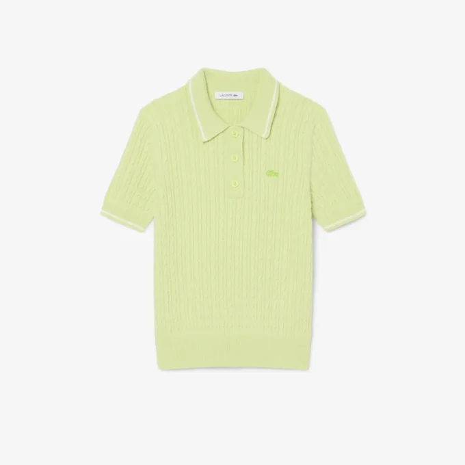 Jersey de cuello polo con tejido de punto trenzado a rayas