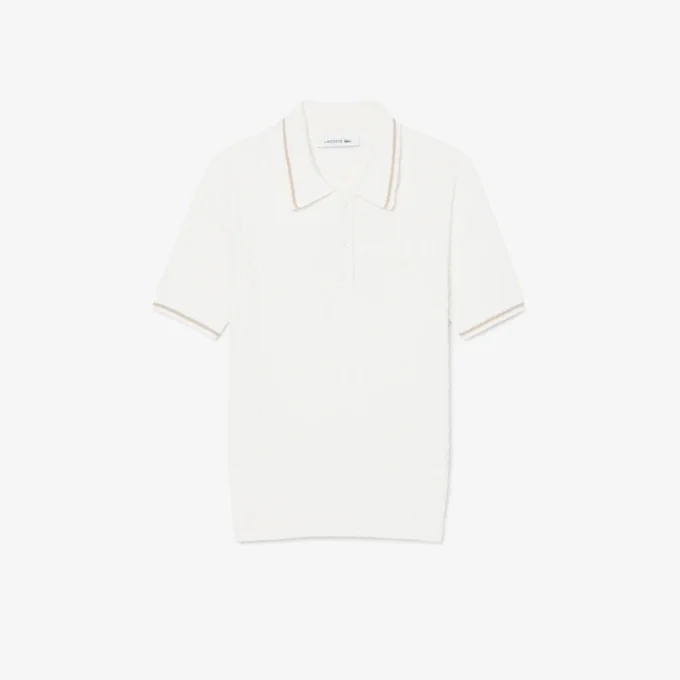 Jersey de cuello polo con tejido de punto trenzado a rayas