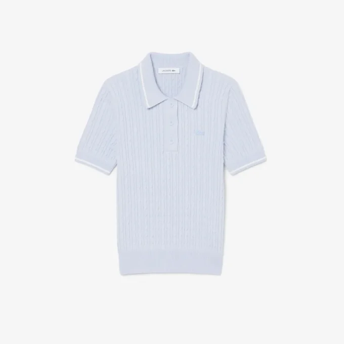 Jersey de cuello polo con tejido de punto trenzado a rayas
