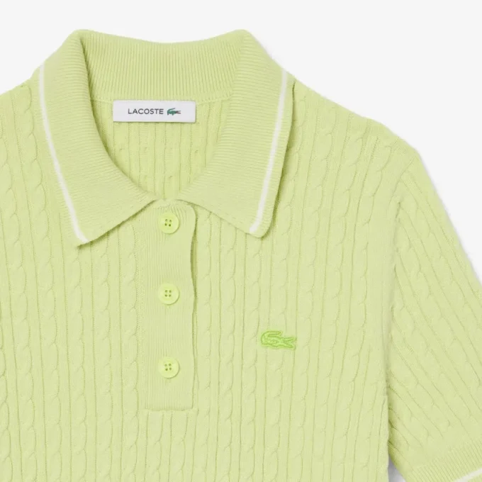 Jersey de cuello polo con tejido de punto trenzado a rayas