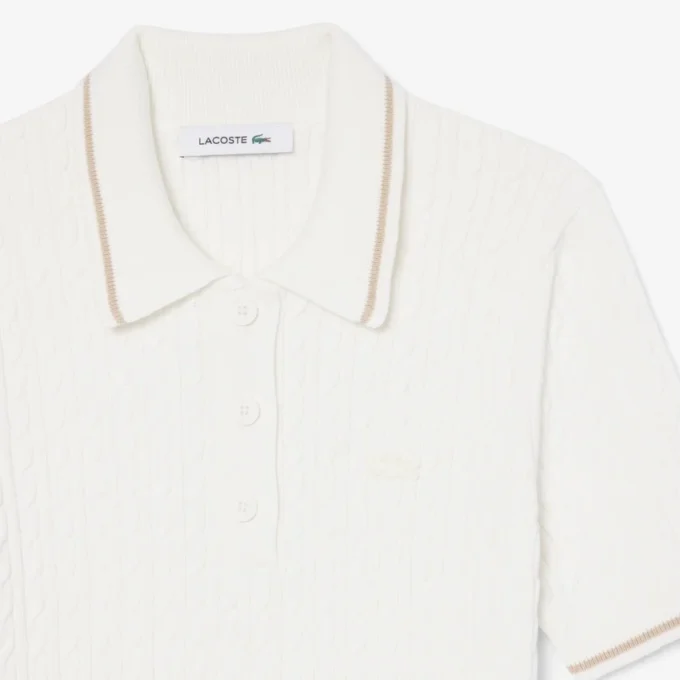 Jersey de cuello polo con tejido de punto trenzado a rayas