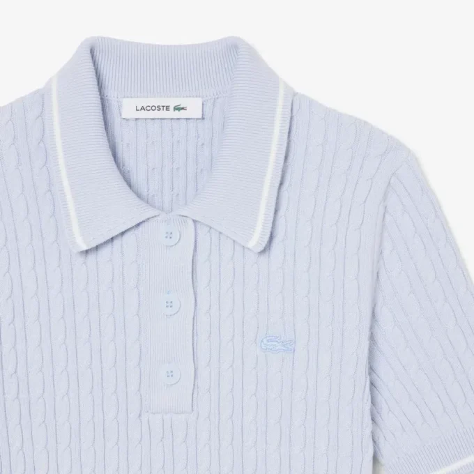 Jersey de cuello polo con tejido de punto trenzado a rayas