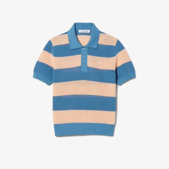 Jersey de cuello polo de punto de malla a rayas