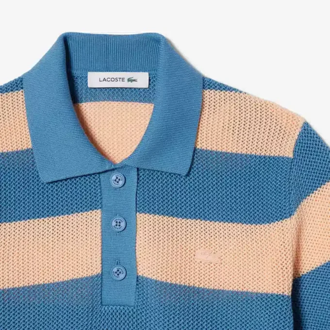 Jersey de cuello polo de punto de malla a rayas