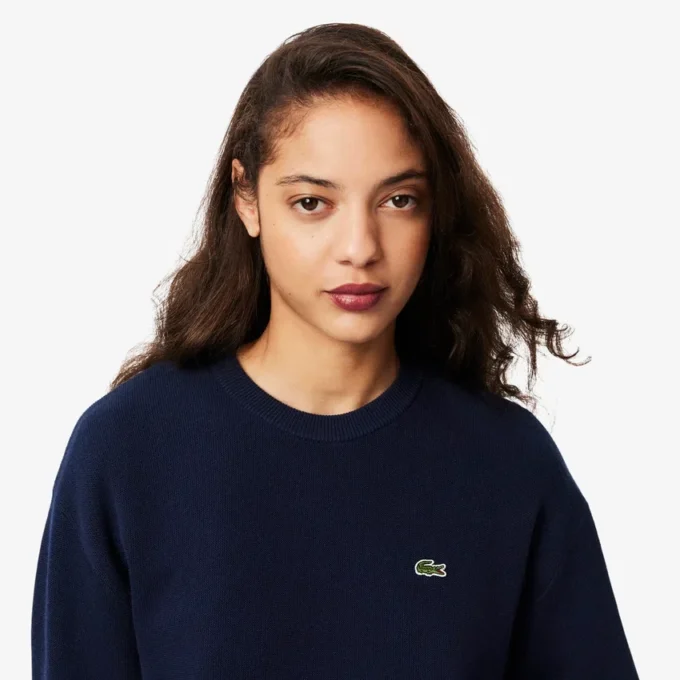 Jersey de cuello redondo de algodón de corte holgado para mujer