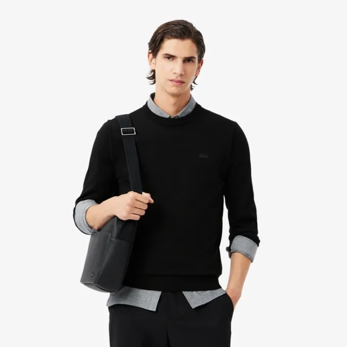 Jersey de cuello redondo de lana merina para hombre