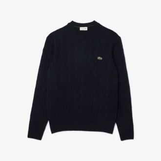 Jersey de cuello redondo de punto trenzado de lana para hombre