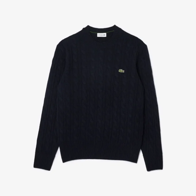 Jersey de cuello redondo de punto trenzado de lana para hombre
