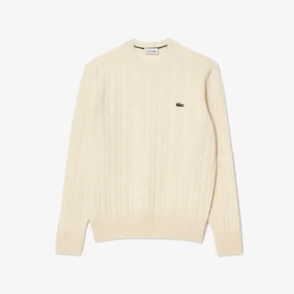 Jersey de cuello redondo de punto trenzado de lana para hombre