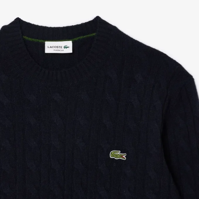 Jersey de cuello redondo de punto trenzado de lana para hombre