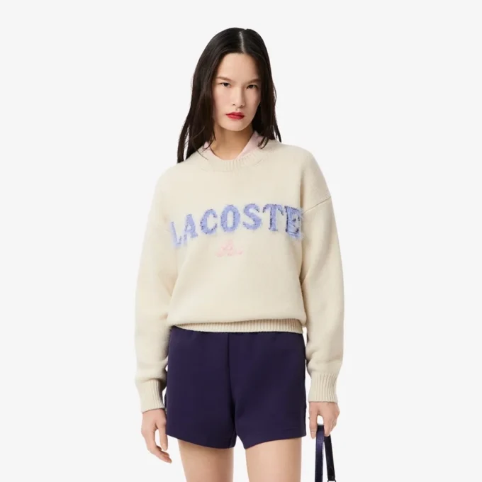 Jersey de lana con intrincados motivos de la marca para mujer