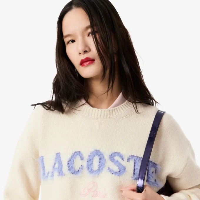 Jersey de lana con intrincados motivos de la marca para mujer