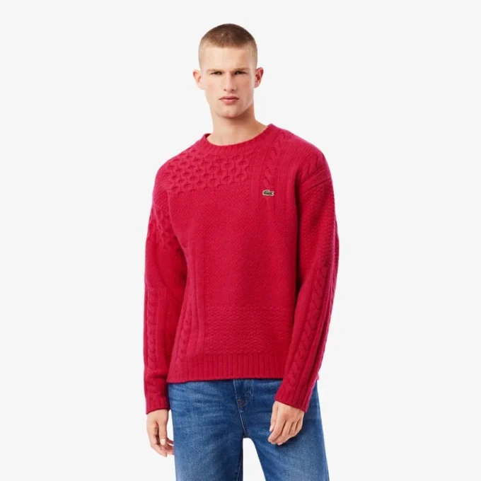 Jersey de lana de corte holgado con efecto patchwork para hombre