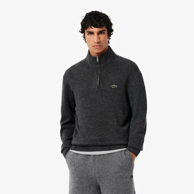 Jersey de lana de cuello alto con cremallera para hombre