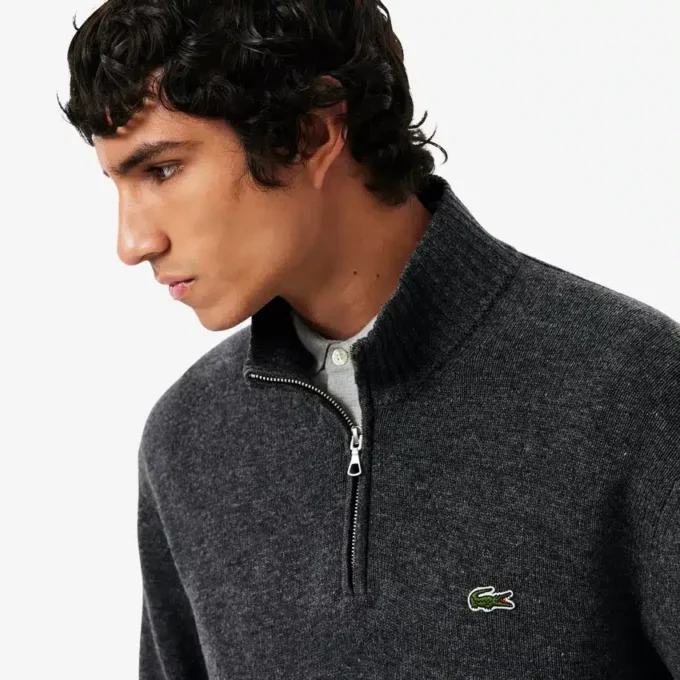 Jersey de lana de cuello alto con cremallera para hombre