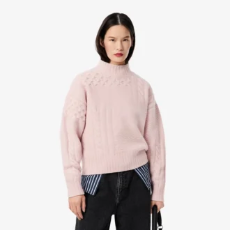 Jersey de lana de cuello alto con efecto patchwork para mujer