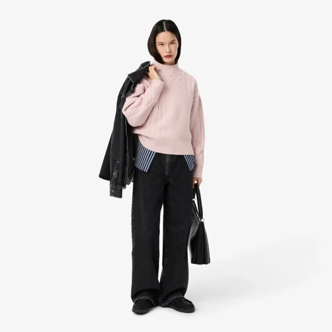 Jersey de lana de cuello alto con efecto patchwork para mujer