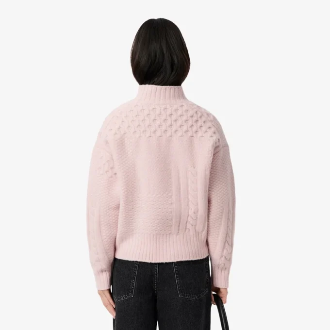 Jersey de lana de cuello alto con efecto patchwork para mujer