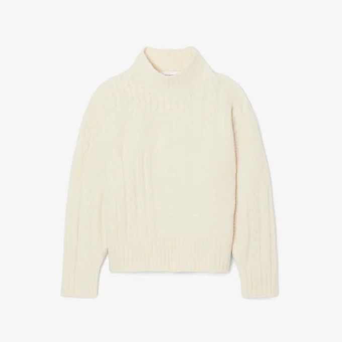 Jersey de lana de cuello alto con efecto patchwork para mujer