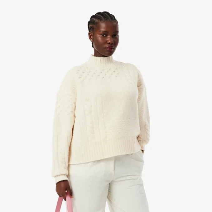 Jersey de lana de cuello alto con efecto patchwork para mujer