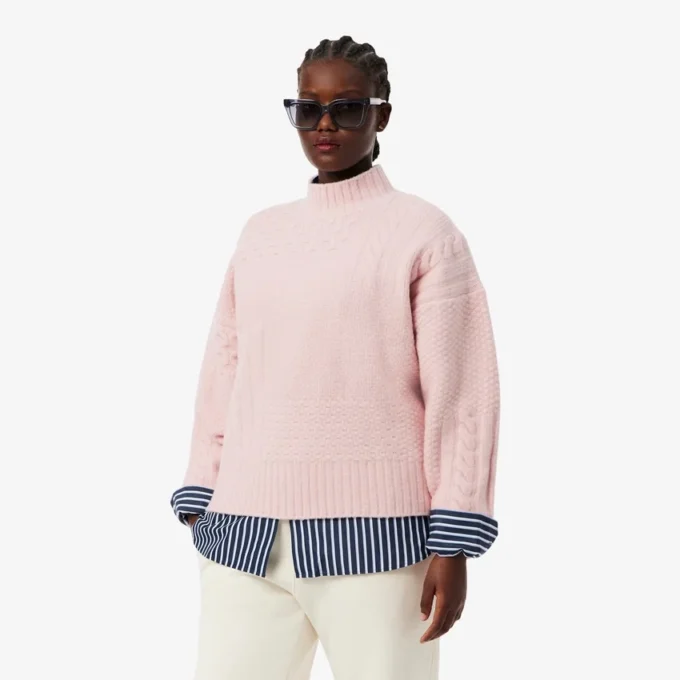 Jersey de lana de cuello alto con efecto patchwork para mujer