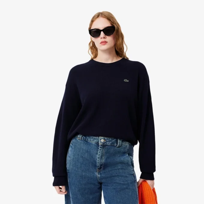 Jersey de lana de punto musgo de corte holgado para mujer
