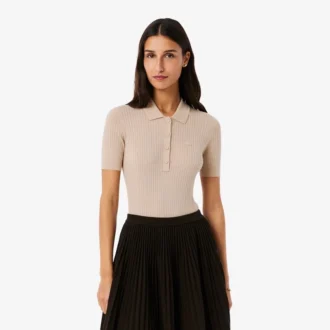 Jersey de lana merina con cuello polo y punto elástico 3D