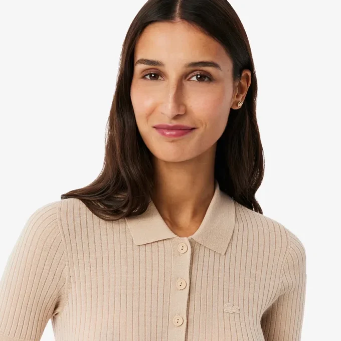 Jersey de lana merina con cuello polo y punto elástico 3D