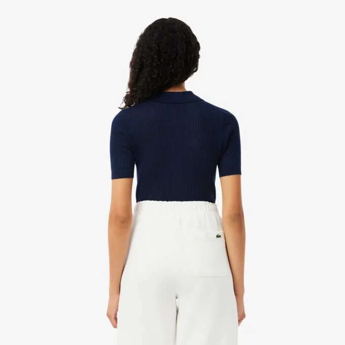 Jersey de lana merina con cuello polo y punto elástico 3D