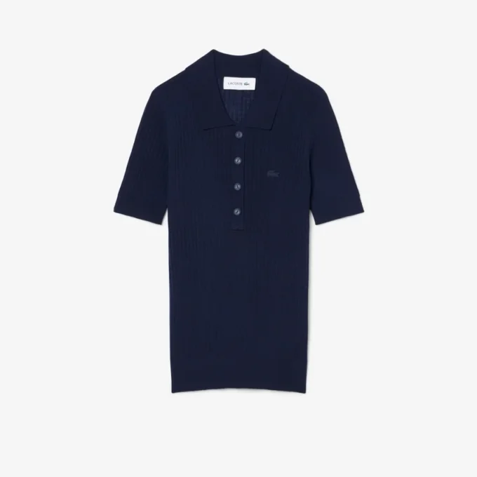 Jersey de lana merina con cuello polo y punto elástico 3D