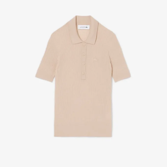 Jersey de lana merina con cuello polo y punto elástico 3D