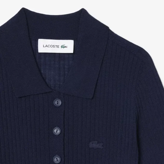 Jersey de lana merina con cuello polo y punto elástico 3D