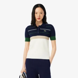 Jersey de mujer con cuello polo a rayas, fabricado en Francia