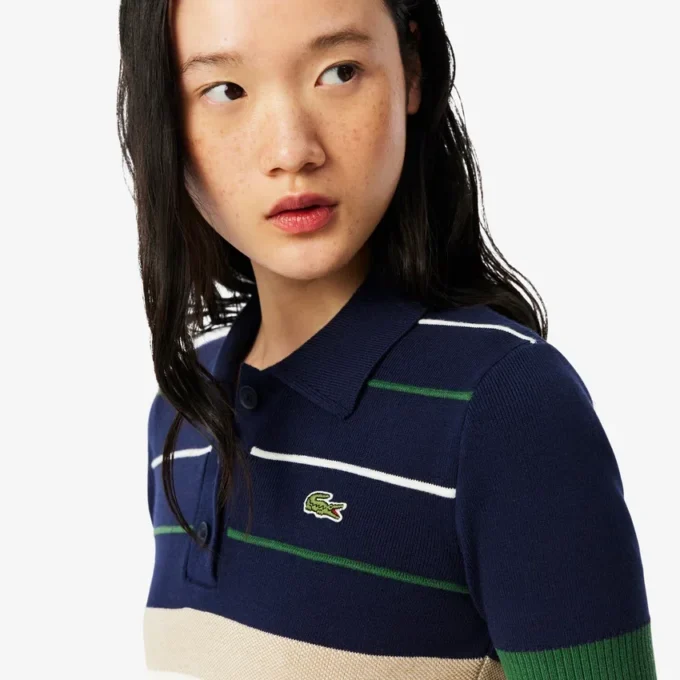 Jersey de mujer con cuello polo a rayas, fabricado en Francia
