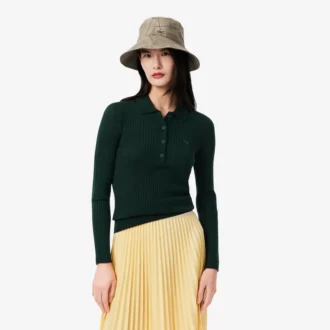 Jersey de mujer con cuello polo de punto de lana