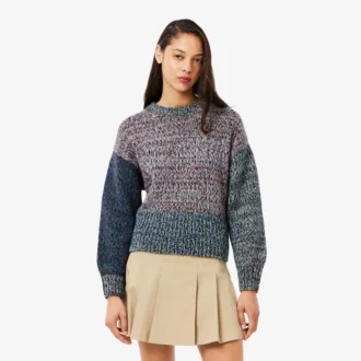Jersey de mujer de mezcla de lana con cuello alto y punto trenzado