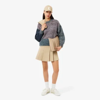 Jersey de mujer de mezcla de lana con cuello alto y punto trenzado