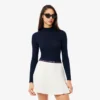 Jersey de mujer de punto acanalado de lana merina con cuello alto
