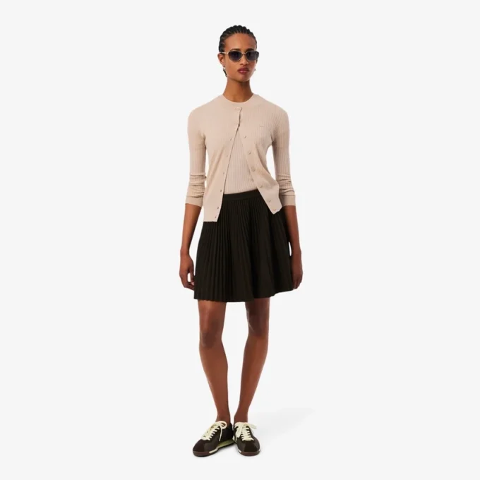 Jersey de mujer de punto acanalado de lana merino de manga corta