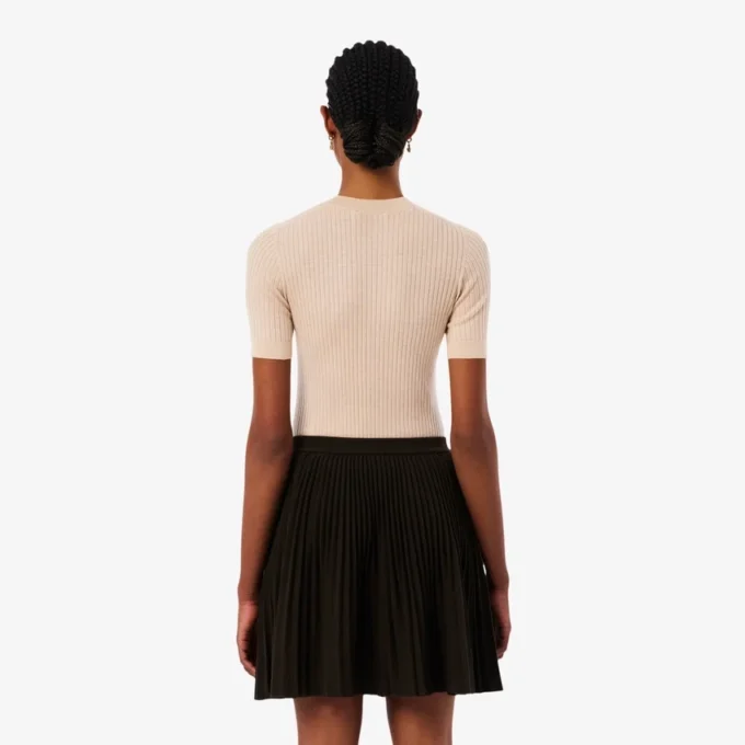 Jersey de mujer de punto acanalado de lana merino de manga corta