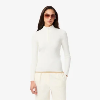 Jersey de punto acanalado 3D de cuello alto para mujer
