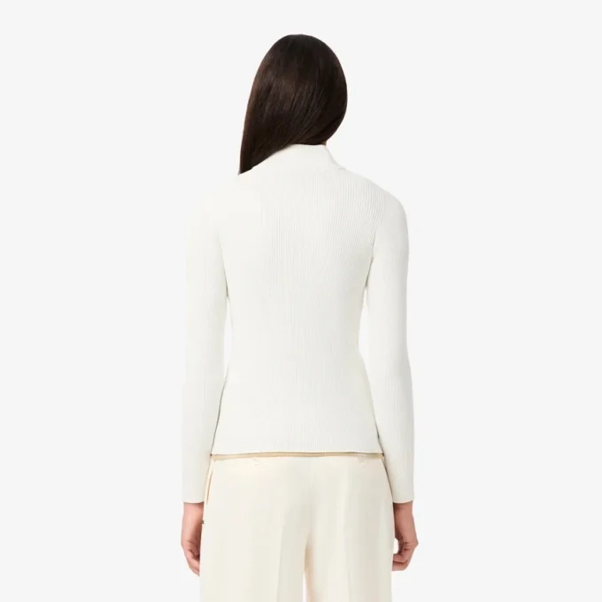 Jersey de punto acanalado 3D de cuello alto para mujer