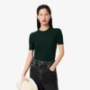Jersey de punto acanalado de lana merina de manga corta para mujer