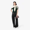 Jersey de punto acanalado de lana merina de manga corta para mujer